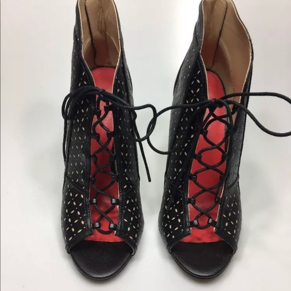 Tamar Black Stiletto Laser Cut Bootie 10 - Picture 2 of 7